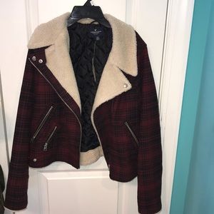 New American Eagle Plaid Fur Jacket